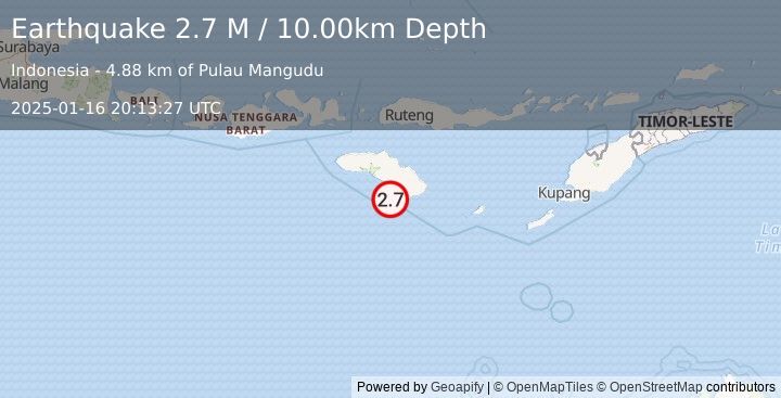 Earthquake Sumba Region, Indonesia (2.7 M) (2025-01-16 20:13:27 UTC)