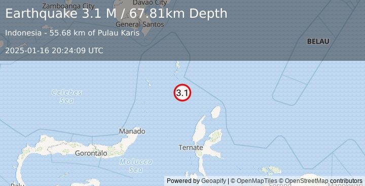 Earthquake Talaud Islands, Indonesia (3.1 M) (2025-01-16 20:24:09 UTC)