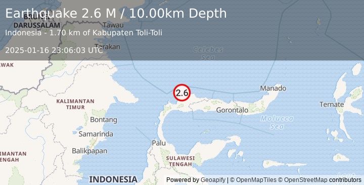 Earthquake Minahassa Peninsula, Sulawesi (2.6 M) (2025-01-16 23:06:03 UTC)