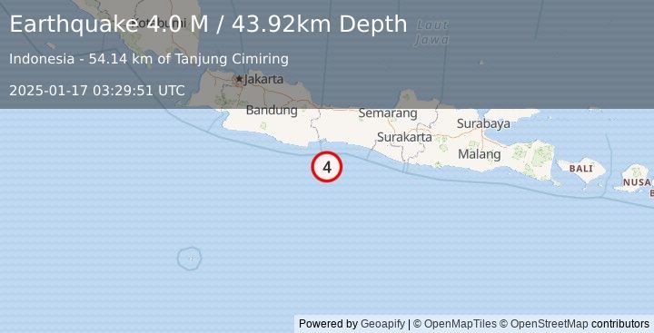 Earthquake Java, Indonesia (4.0 M) (2025-01-17 03:29:51 UTC)