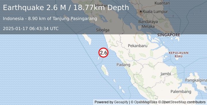 Earthquake Southern Sumatra, Indonesia (2.6 M) (2025-01-17 06:43:34 UTC)