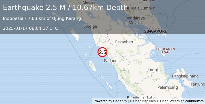 Earthquake Southern Sumatra, Indonesia (2.5 M) (2025-01-17 08:04:37 UTC)