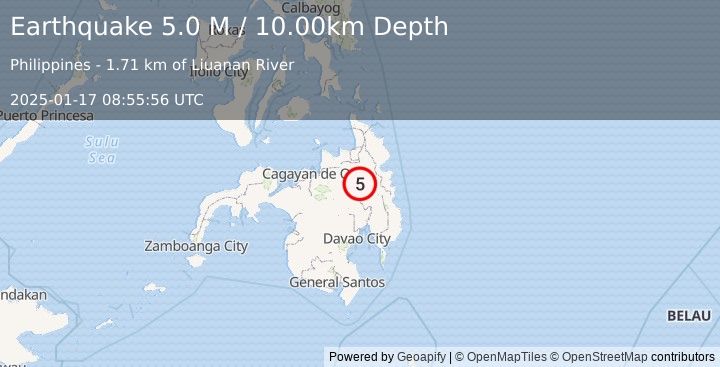 Earthquake Mindanao, Philippines (5.0 M) (2025-01-17 08:55:55 UTC)