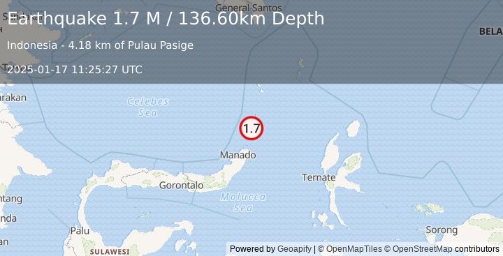 Earthquake Talaud Islands, Indonesia (1.7 M) (2025-01-17 11:25:27 UTC)