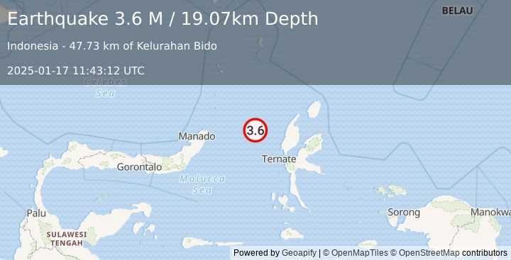 Earthquake Northern Molucca Sea (3.6 M) (2025-01-17 11:43:12 UTC)