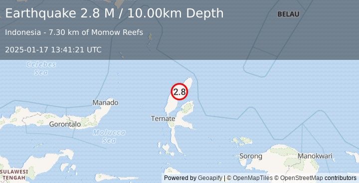 Earthquake Halmahera, Indonesia (2.8 M) (2025-01-17 13:41:21 UTC)