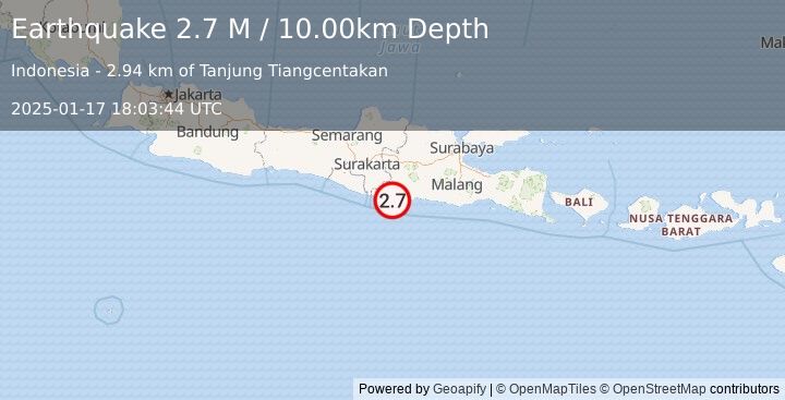 Earthquake Java, Indonesia (2.7 M) (2025-01-17 18:03:44 UTC)