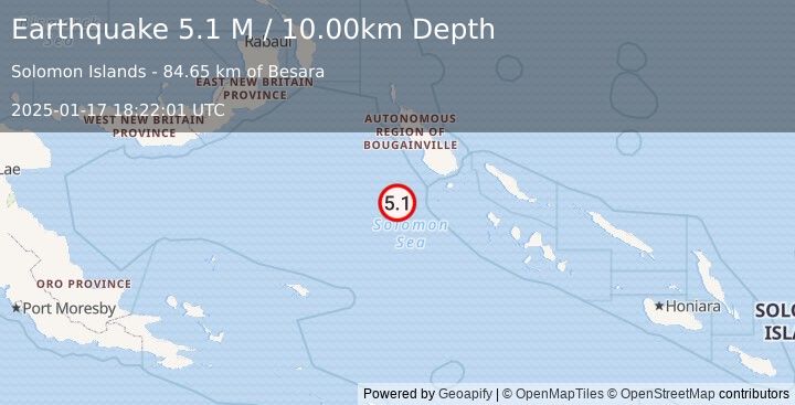 Earthquake Solomon Islands (5.1 M) (2025-01-17 18:22:01 UTC)