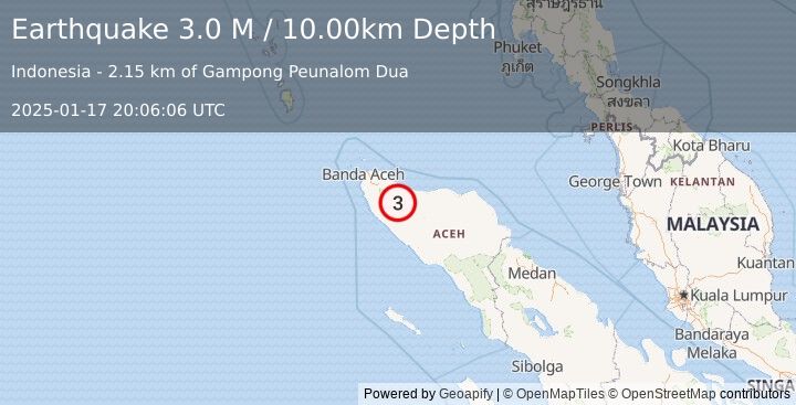 Earthquake Northern Sumatra, Indonesia (3.0 M) (2025-01-17 20:06:06 UTC)