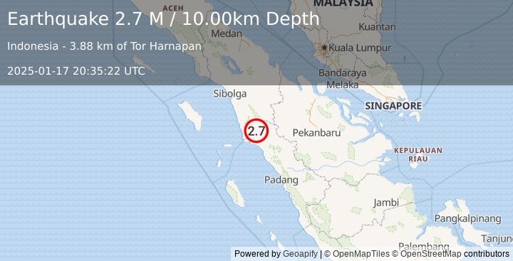 Earthquake Northern Sumatra, Indonesia (2.7 M) (2025-01-17 20:35:22 UTC)