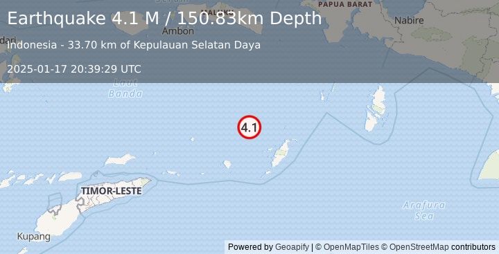 Earthquake Banda Sea (4.1 M) (2025-01-17 20:39:29 UTC)