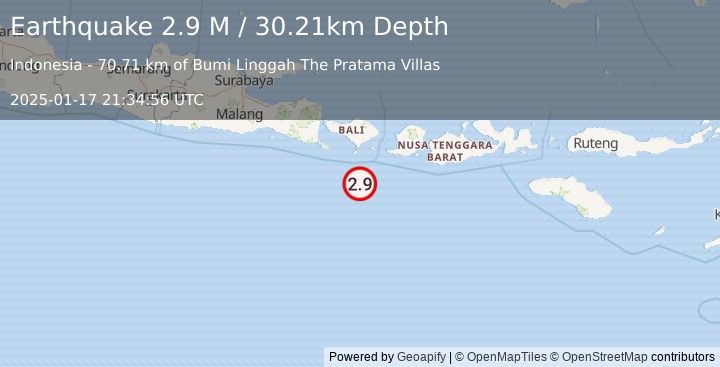 Earthquake South of Bali, Indonesia (2.9 M) (2025-01-17 21:34:56 UTC)