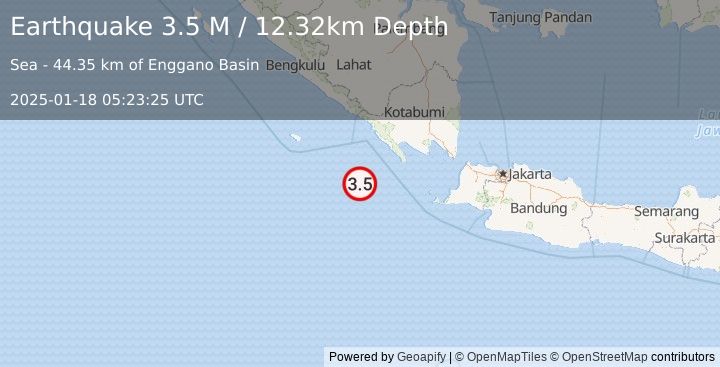 Earthquake Southwest of Sumatra, Indonesia (3.5 M) (2025-01-18 05:23:25 UTC)