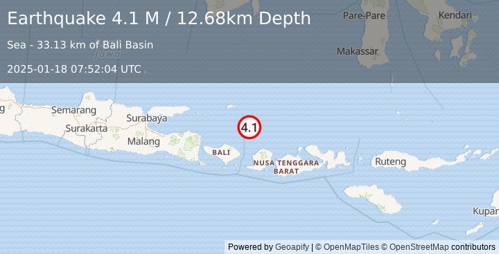 Earthquake Bali Sea (4.1 M) (2025-01-18 07:52:04 UTC)