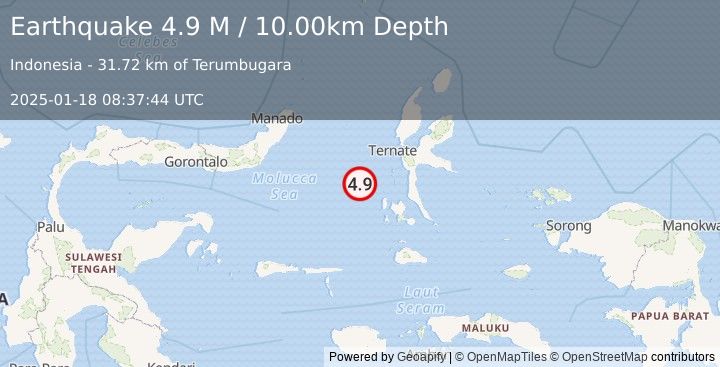 Earthquake Northern Molucca Sea (4.9 M) (2025-01-18 08:37:44 UTC)