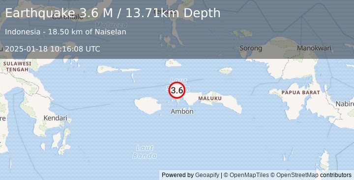 Earthquake Ceram Sea (3.6 M) (2025-01-18 10:16:08 UTC)