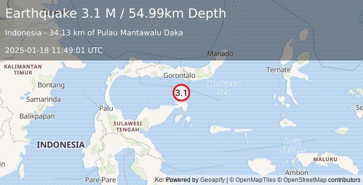 Earthquake Minahassa Peninsula, Sulawesi (3.1 M) (2025-01-18 11:49:01 UTC)