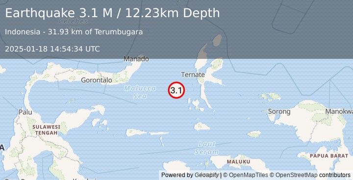 Earthquake Northern Molucca Sea (3.1 M) (2025-01-18 14:54:34 UTC)