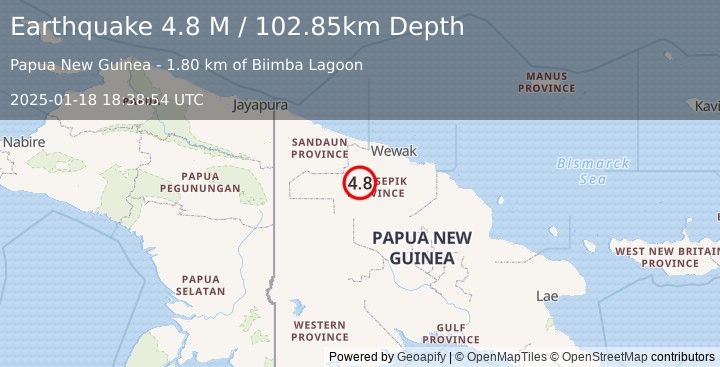 Earthquake New Guinea, Papua New Guinea (4.8 M) (2025-01-18 18:38:54 UTC)