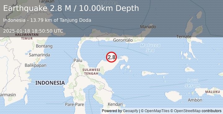 Earthquake Minahassa Peninsula, Sulawesi (2.8 M) (2025-01-18 18:50:50 UTC)