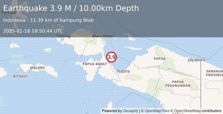 Earthquake West Papua Region, Indonesia (3.9 M) (2025-01-18 18:50:44 UTC)