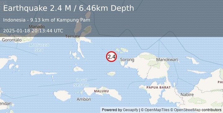 Earthquake West Papua Region, Indonesia (2.4 M) (2025-01-18 20:13:44 UTC)