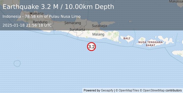 Earthquake South of Java, Indonesia (3.2 M) (2025-01-18 21:56:18 UTC)