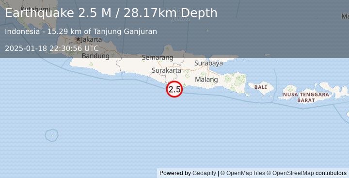 Earthquake Java, Indonesia (2.5 M) (2025-01-18 22:30:56 UTC)