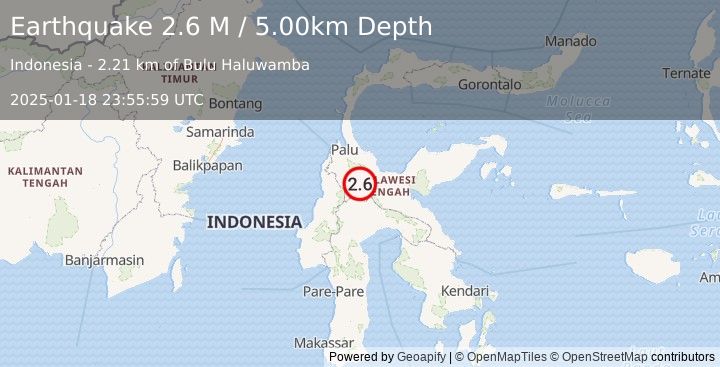 Earthquake Sulawesi, Indonesia (2.6 M) (2025-01-18 23:55:59 UTC)