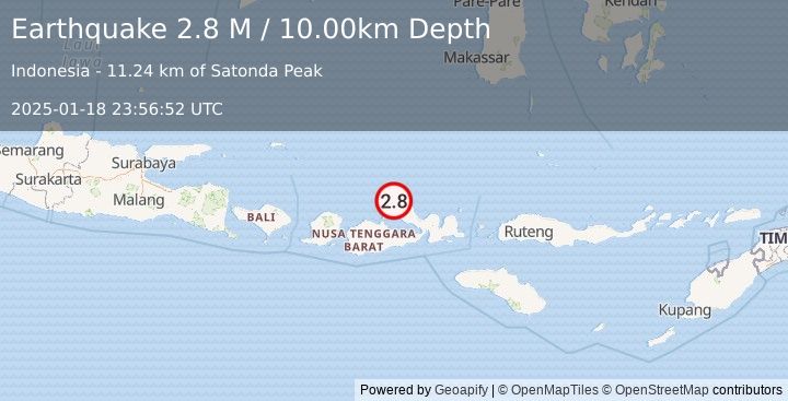 Earthquake Sumbawa Region, Indonesia (2.8 M) (2025-01-18 23:56:52 UTC)