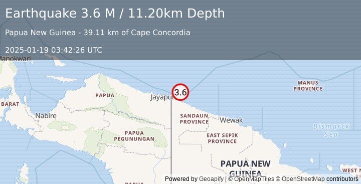 Earthquake Near North Coast of Papua New Guinea (3.6 M) (2025-01-19 03:42:26 UTC)