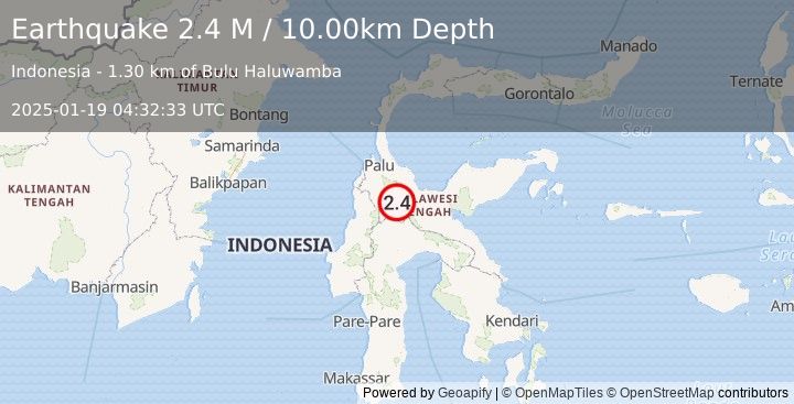 Earthquake Sulawesi, Indonesia (2.4 M) (2025-01-19 04:32:33 UTC)