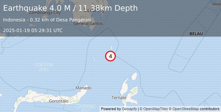 Earthquake Talaud Islands, Indonesia (4.0 M) (2025-01-19 05:29:31 UTC)