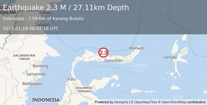 Earthquake Minahassa Peninsula, Sulawesi (2.3 M) (2025-01-19 08:02:16 UTC)