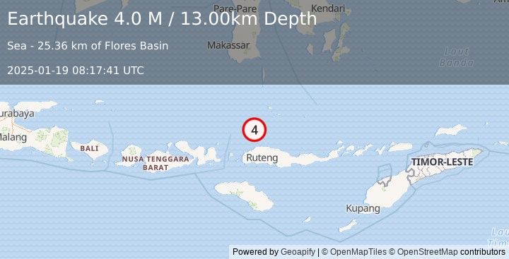 Earthquake Flores Sea (4.3 M) (2025-01-19 08:17:42 UTC)