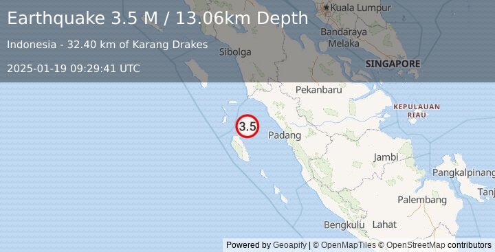 Earthquake Southern Sumatra, Indonesia (3.5 M) (2025-01-19 09:29:41 UTC)