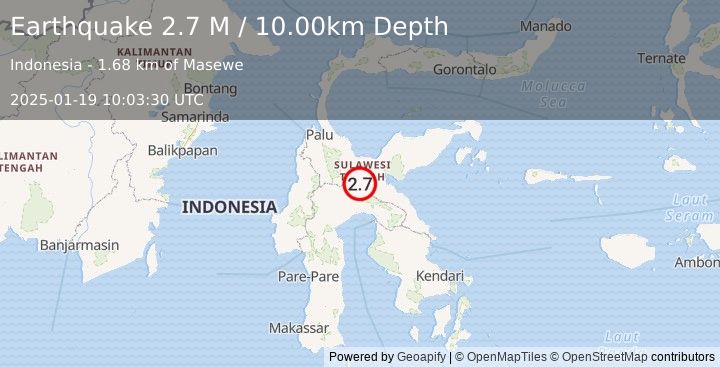 Earthquake Sulawesi, Indonesia (2.7 M) (2025-01-19 10:03:30 UTC)