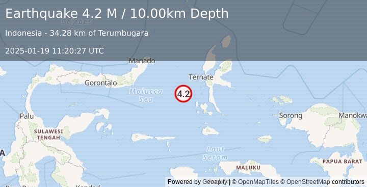 Earthquake Northern Molucca Sea (4.2 M) (2025-01-19 11:20:27 UTC)