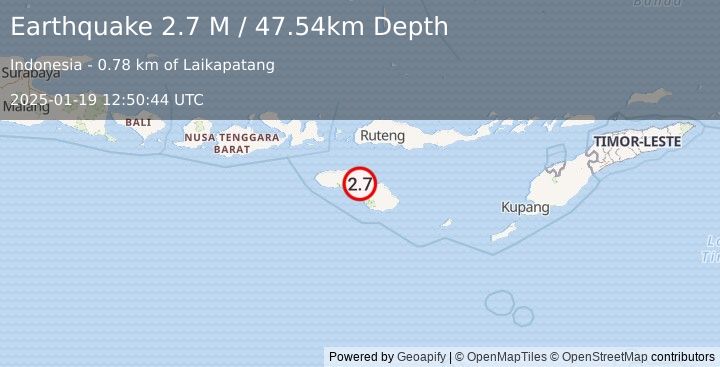 Earthquake Sumba Region, Indonesia (2.7 M) (2025-01-19 12:50:44 UTC)