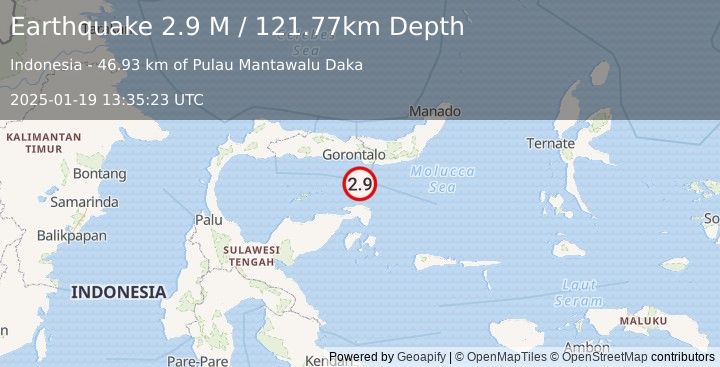 Earthquake Minahassa Peninsula, Sulawesi (2.9 M) (2025-01-19 13:35:23 UTC)