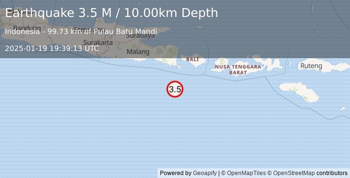 Earthquake South of Bali, Indonesia (3.5 M) (2025-01-19 19:39:13 UTC)