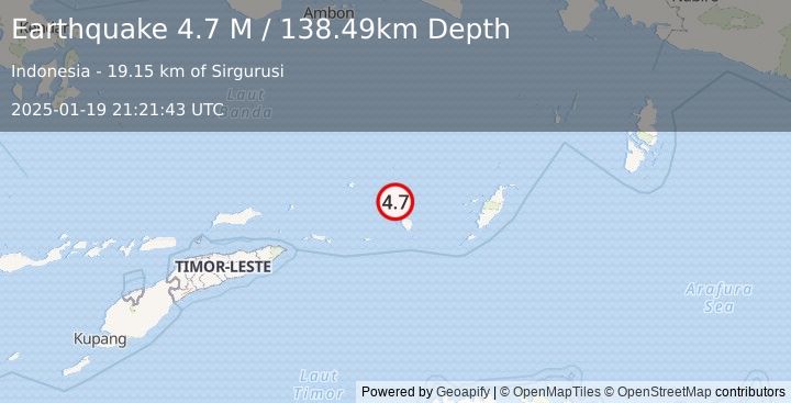 Earthquake Banda Sea (4.9 M) (2025-01-19 21:21:42 UTC)