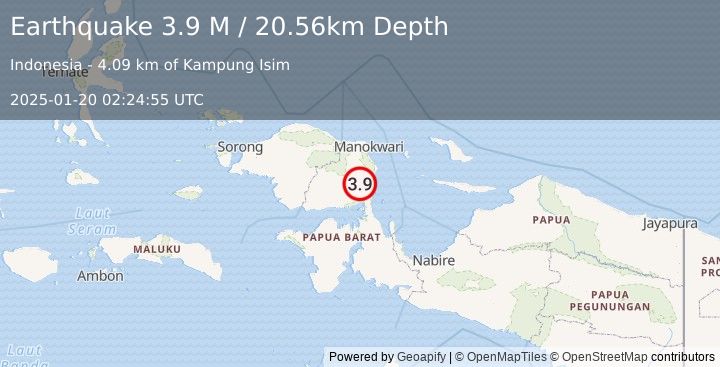 Earthquake West Papua Region, Indonesia (3.9 M) (2025-01-20 02:24:55 UTC)