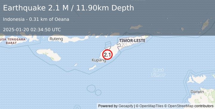 Earthquake Timor Region (2.1 M) (2025-01-20 02:34:50 UTC)