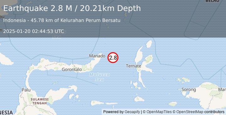 Earthquake Northern Molucca Sea (2.8 M) (2025-01-20 02:44:53 UTC)