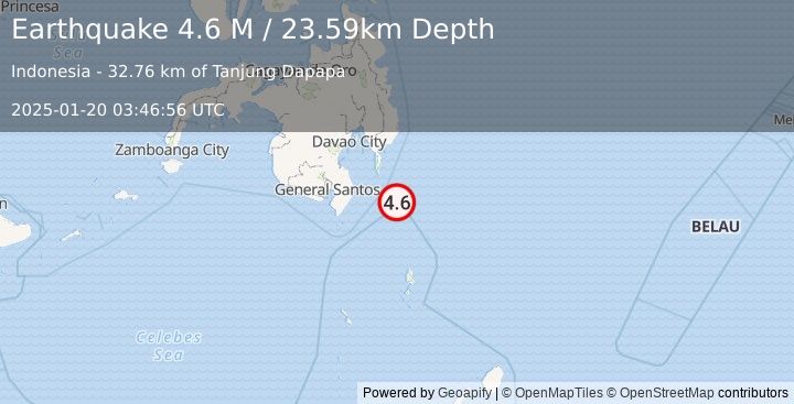 Earthquake Mindanao, Philippines (4.6 M) (2025-01-20 03:46:56 UTC)