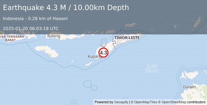 Earthquake Timor Region (4.3 M) (2025-01-20 06:03:18 UTC)