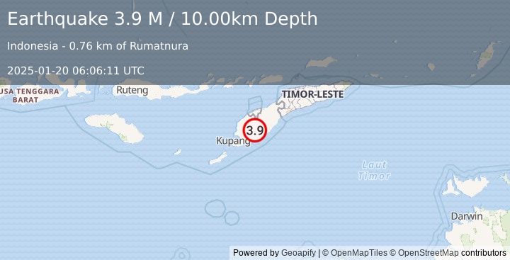 Earthquake Timor Region (3.9 M) (2025-01-20 06:06:11 UTC)