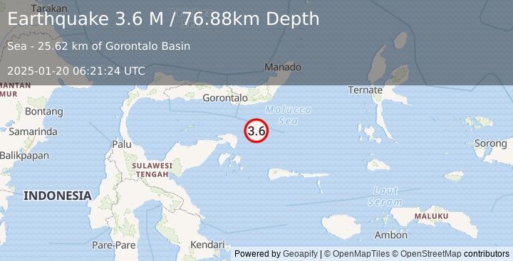 Earthquake Minahassa Peninsula, Sulawesi (3.5 M) (2025-01-20 06:21:27 UTC)