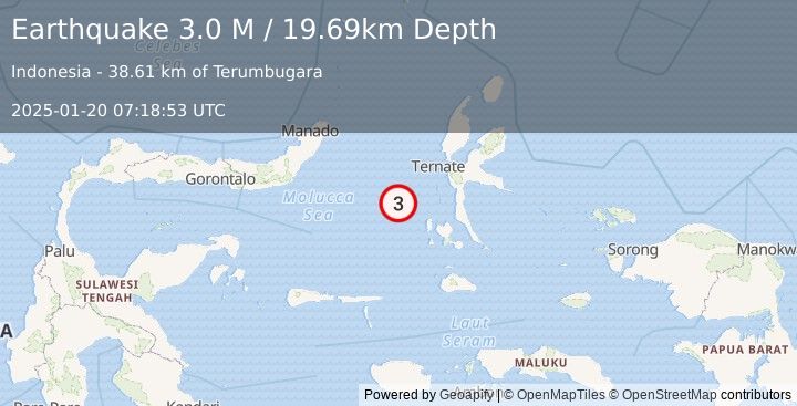 Earthquake Northern Molucca Sea (3.0 M) (2025-01-20 07:18:54 UTC)